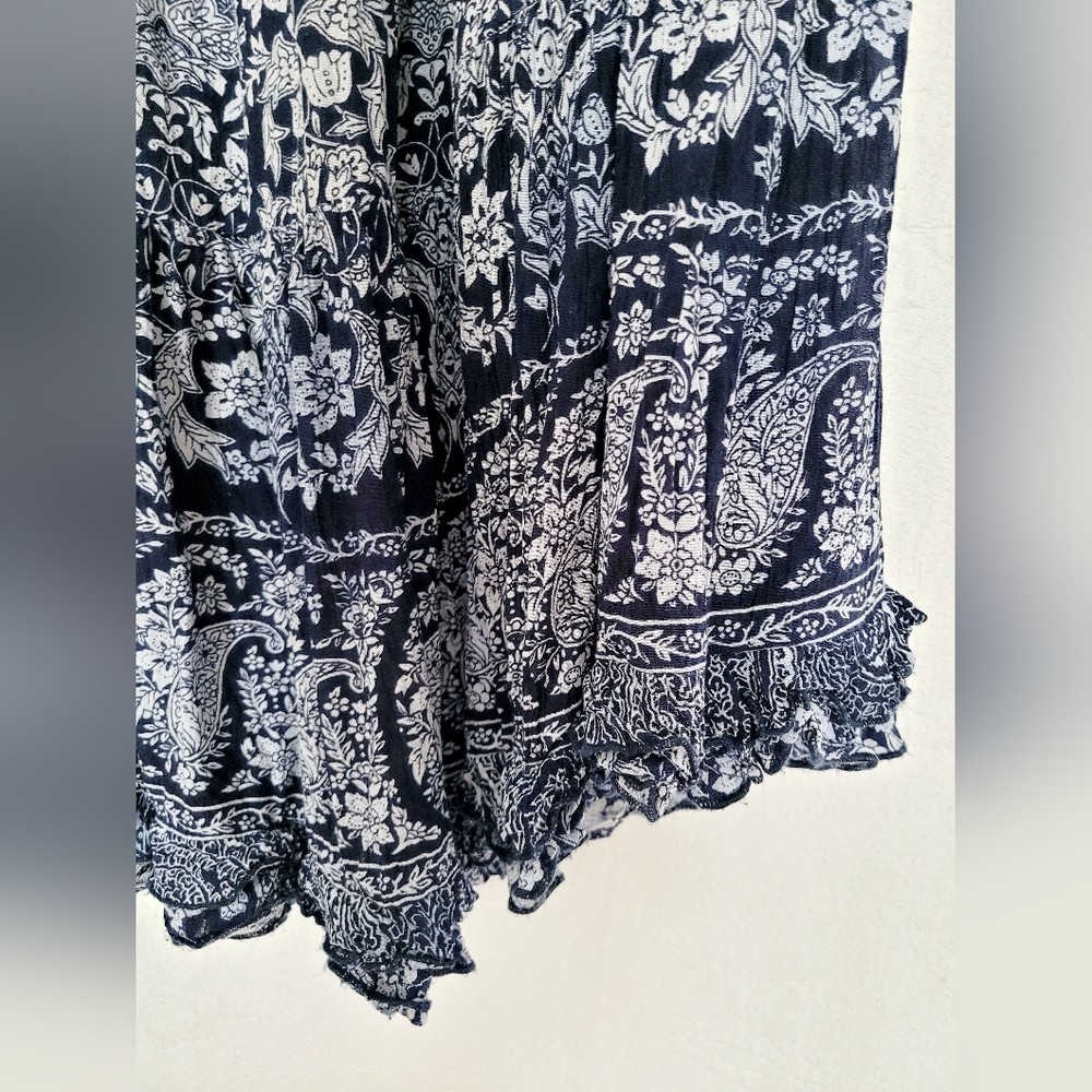 Roz&Ali Women's Plus Size 100%Rayon Maxi Skirt Crinkle Ruffle Pull On Blue 2X - Picture 3 of 12
